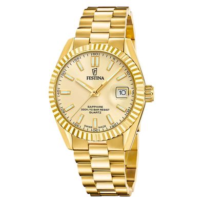 Festina Herren Armbanduhr F20086-A Edelstahl goldfarben swiss made