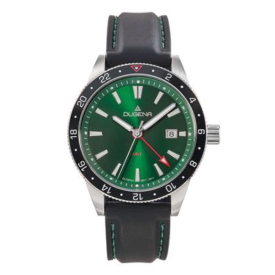 DUGENA 4461132 Armbanduhr GMT Grün, Silikonband, Saphirglas, 10ATM, 42mm