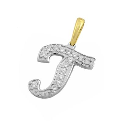585/14K Gold Anhänger Buchstabe T als Ketten-Anhänger bicolor mit 14 Zirkonia