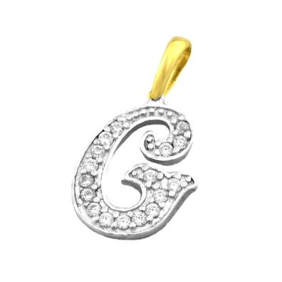 585/14K Gold Anhänger Buchstabe G als Ketten-Anhänger bicolor mit 17 Zirkonia