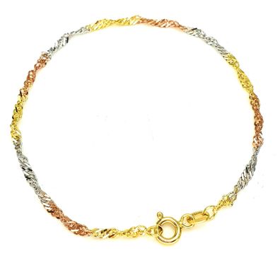 333/8K Gold Damen Armband Gold tricolor gedrehte Singapur, Länge 19cm