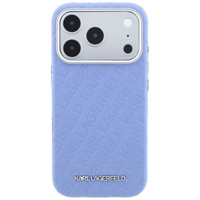 Karl Lagerfeld Grained Allover Logo Metal iPhone 18 Pro / 17 Pro Blau Hülle mit