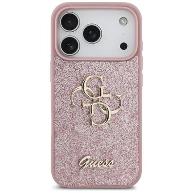Guess Fixed Glitter Big 4G kompatibel mit iPhone 18 Pro / 17 Pro Rosa Hülle Metall