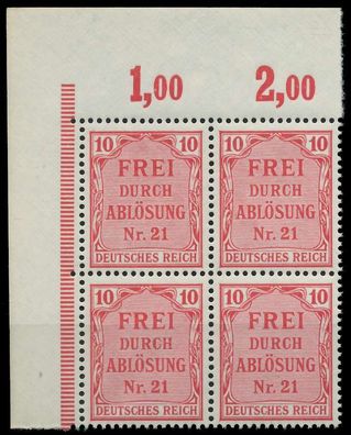 D-REICH DIENST Nr 4 postfrisch Viererblock ECKE-OLI X86F32A