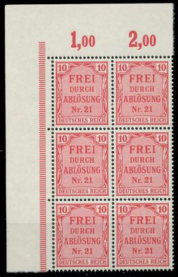 D-REICH DIENST Nr 4 postfrisch 6er-BLOCK ECKE-OLI X86F396