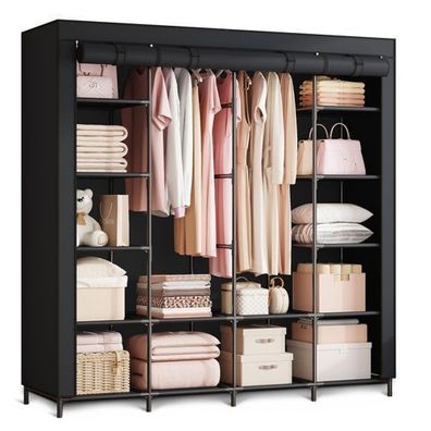 Großer Textilkleiderschrank Massido MS-804 schwarz