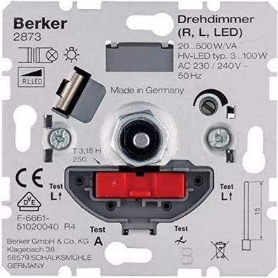 Berker 2873 Dimmer Dreh-/Druckknopf 20-500 W 230 V