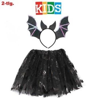 narrenwelt Fledermaus KIDS Komplettset 2-teiliges schwarz Halloween - Set Tutu Tüllr