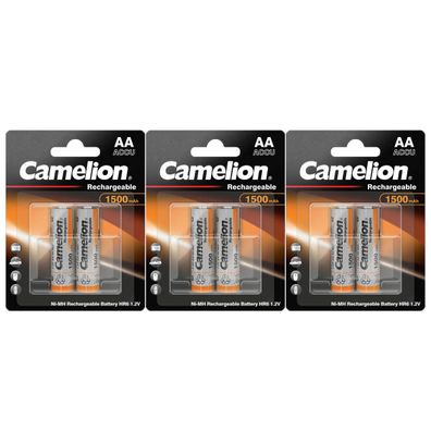 6x Camelion 1500mAh NiMh Akku Accu AA Mignon HR6 1,2V Schnurlos Telefon