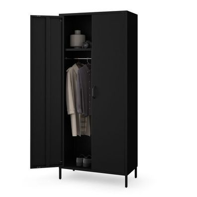 Jan Nowak Garderobenschrank aus Metall Kleiderschrank 80 x 185 x 45 cm, Schwarz