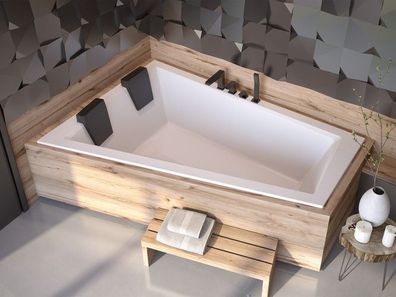Badewanne Eckwanne INTIMA SLIM 180x125 Links Styropor 4cm Kopfstützen | Ablauf & Füße