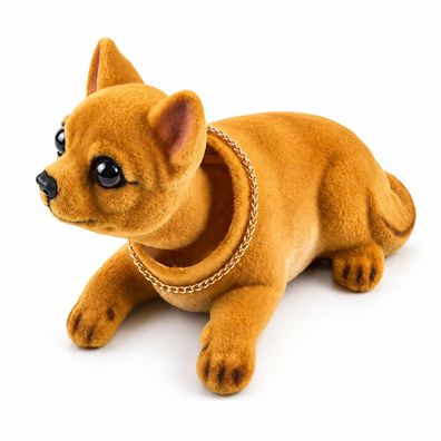 C14D Chihuahua Wackeldackel mit Halskette, Auto Dekoration Wackelhund Figur Auto
