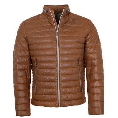 Milestone - Herren Lederjacke Steppjacke Lammnappa cognac