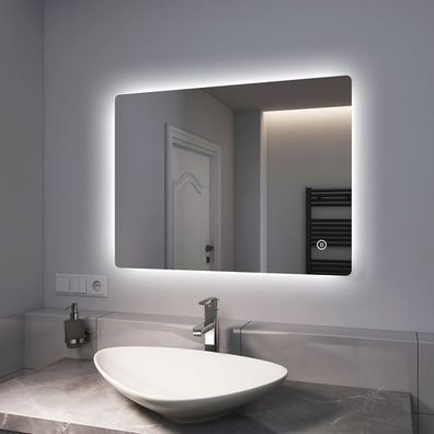 EMKE Badezimmerspiegel mit Beleuchtung LED Badspiegel 80x60cm Kaltweißes Touch