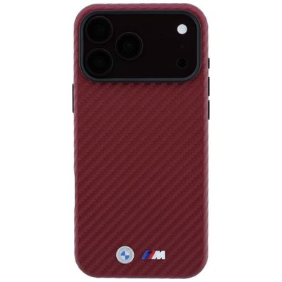 BMW M Carbon kompatibel mit iPhone 18/17 Pro Max Burgunderrot Hülle Metalllogo