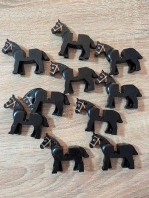 LEGO Pferde Konvolut 10x Schwarz Castle Ritter Pferd Vintage Konvolut