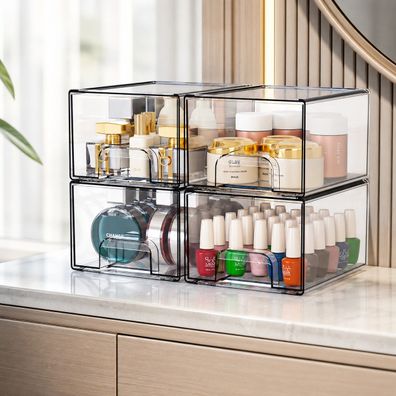 Best For Home 4er Set stapelbare Aufbewahrungsschubladen als Organizer für Kleinteile