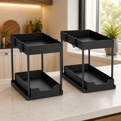 Best For Home Küchenorganizer mit 2 Ebenen, ausziehbarer Schublade und viel Stauraum