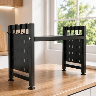 Best For Home Mikrowellenregal 2-stufig, ausziehbar mit 10 Haken für extra Stauraum