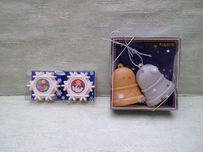 ALT Vintage Kappus Schneeflocken Weihnachtsglocken Geschenk Seife Handtuch