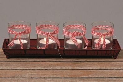 Windlicht, 5 teilig, Glas, Teelicht, rot, Neu