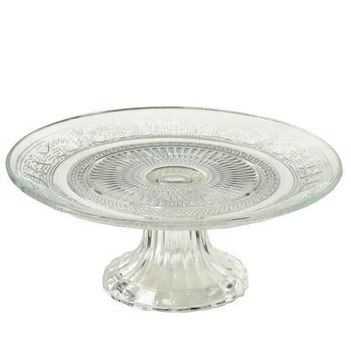 Tortenplatte Servierplatte Etagere Relief D18cm Glas klar