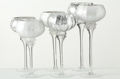 Windlicht Manou Glas lackiert silber matt/glänzend H 38-47 cm 3-teilig