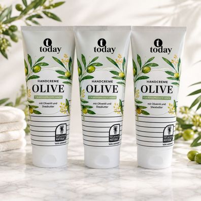 3x125ml today Olive Handcreme Olivenöl Sheabutter Feuchtigkeitspflege Hand Creme