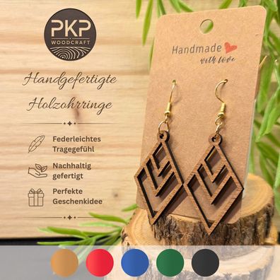 Holzohrringe Handgefertigt "Rautenklang" - Ohrringe aus Holz