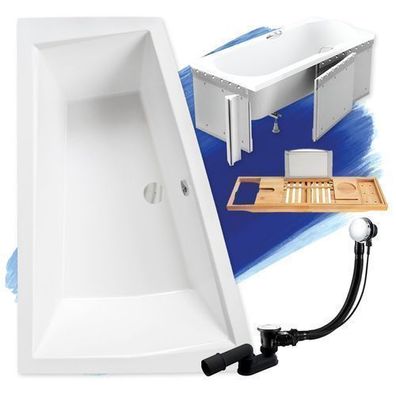 Badewanne Eckwanne 170x125 INTIMA Links + Styropor + Bambus Ablage + Ablauf + Füße