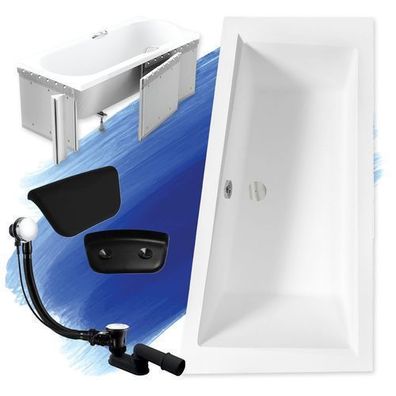 Badewanne Eckwanne 150x85 INTIMA Rechts + Styropor + Kopfstütze + Ablauf + Füße