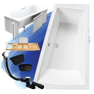Badewanne Eckwanne 170x125 INTIMA Rechts + Styropor + Ablage + 2 Kopfstützen+ Ablauf