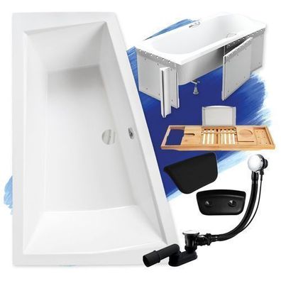 Badewanne Eckwanne 180x125 INTIMA Links + Styropor + Ablage + 2 Kopfstützen+ Ablauf