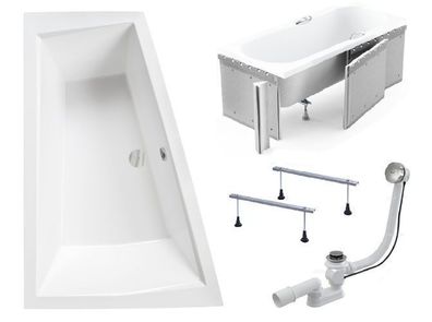 Badewanne Eckwanne INTIMA 170x125 Links Styropor Kopfstützen | Ablauf & Füße GRATIS!