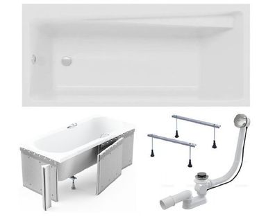 Badewanne Rechteck Acryl ELZA 160x75 Weiß Styropor | Ablauf & Füße GRATIS !