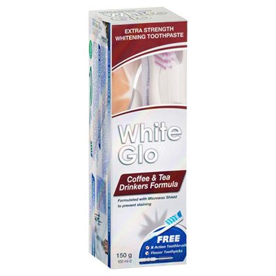 WHITE GLO SET Coffee & Tea Drinkers Formula aufhellende Zahnpasta 100ml + Zahnbürste
