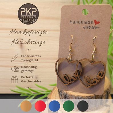 Holzohrringe Handgefertigt "Love" - Ohrringe aus Holz