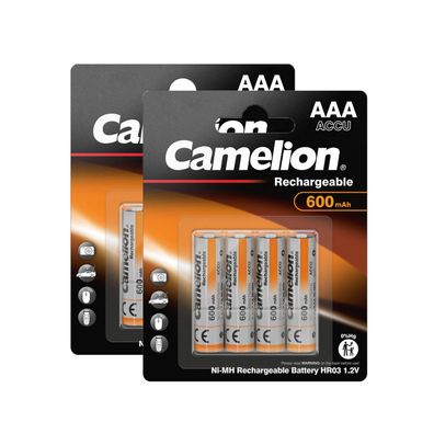 8x Camelion Akku 1,2V 600mAh Micro AAA HR03 NiMH 1,2 V