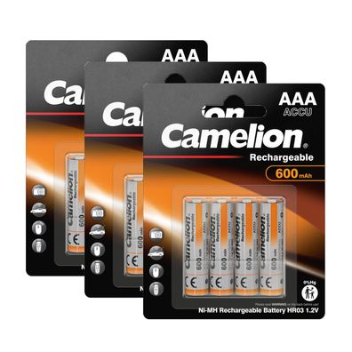 12x Camelion Akku 1,2V 600mAh Micro AAA HR03 NiMH 1,2 V