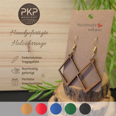 Holzohrringe Handgefertigt "Karo" - Ohrringe aus Holz