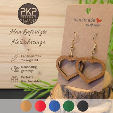 Holzohrringe Handgefertigt "Herz" - Ohrringe aus Holz