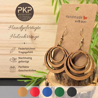 Holzohrringe Handgefertigt "Kreiswelle" - Ohrringe aus Holz