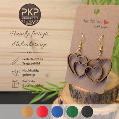 Holzohrringe Handgefertigt "Doppelherz" - Ohrringe aus Holz