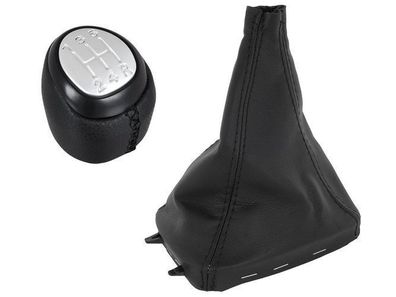 Saab 9-3 03-12 Schaltknauf Schwarzes ECO-LEDER , Silberne 5-GANG-SCHALTUNG