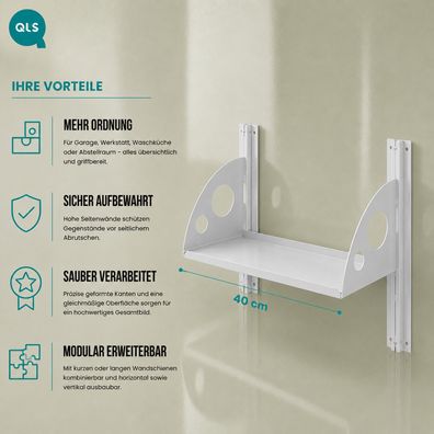 QLS Regalboden 40 × 25 cm aus Stahl für modulares Regalsystem Grau 11501