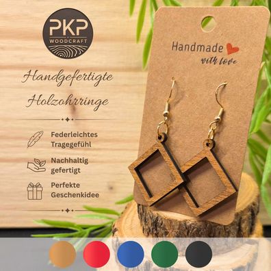 Holzohrringe Handgefertigt "Raute" - Ohrringe aus Holz