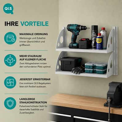 QLS Regal Set mit 2 Regalböden 60x25 cm für Garage und Werkstatt 11504