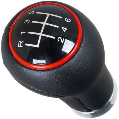 Audi Seat Skoda VW Schaltknauf Schwarz + ROTER RING + CHROM 6-GANG