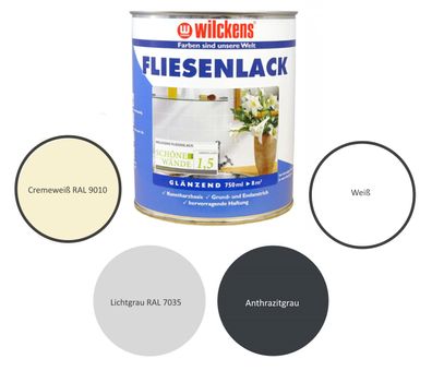 Fliesenlack 750 ml Bad Küche WC Lichtgrau Anthrazitgrau Weiß Cremeweiß Wilckens