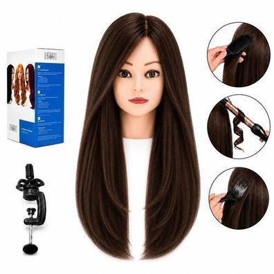 Frisierkopf Ela Echthaar 60 cm mit Stativ - Übungskopf für Friseur Training